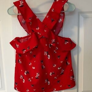 Banana Republic Vibrant Red Top with Floral Design